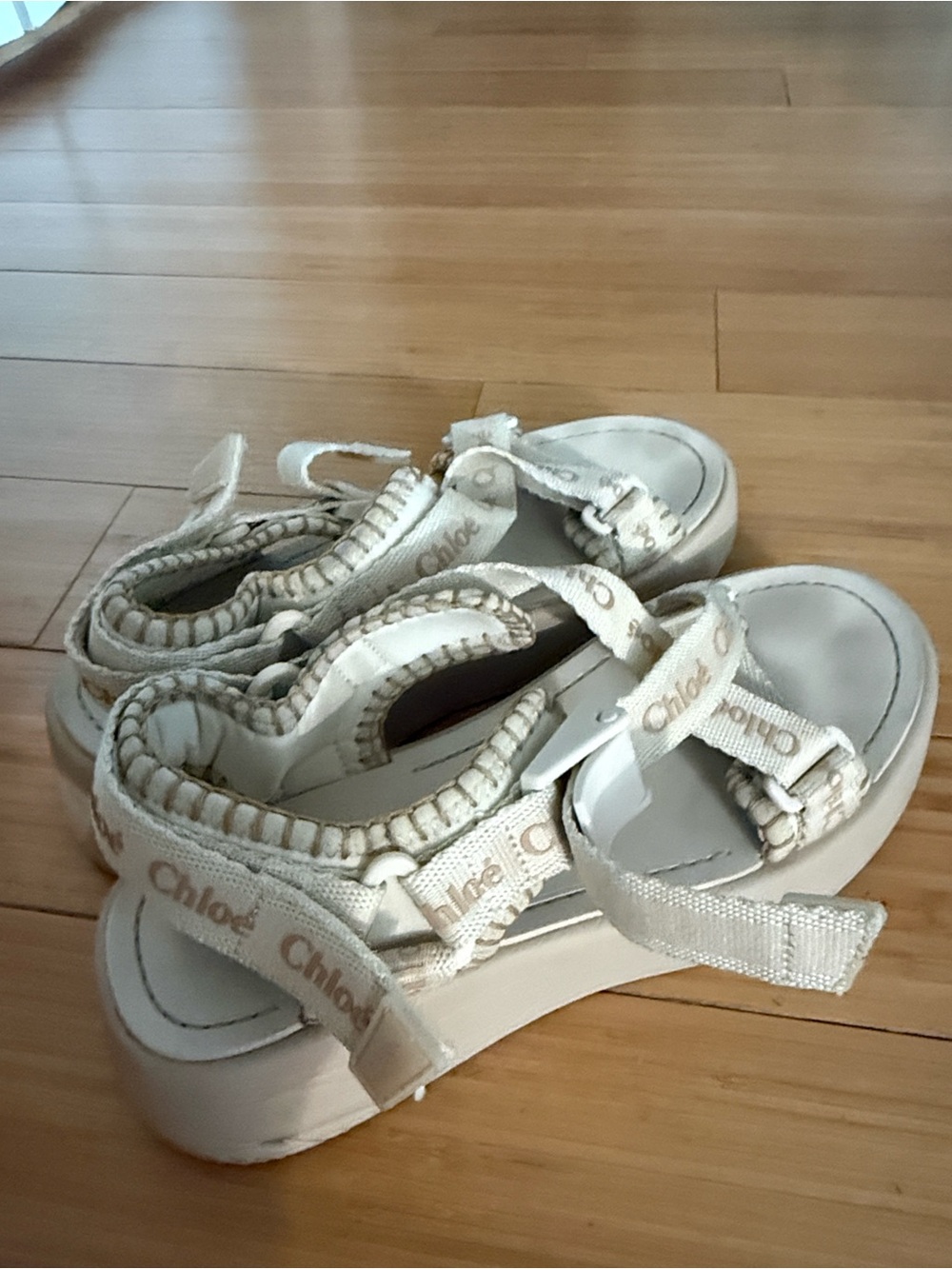 Chloé Cream Braided Strap Platform Sandals